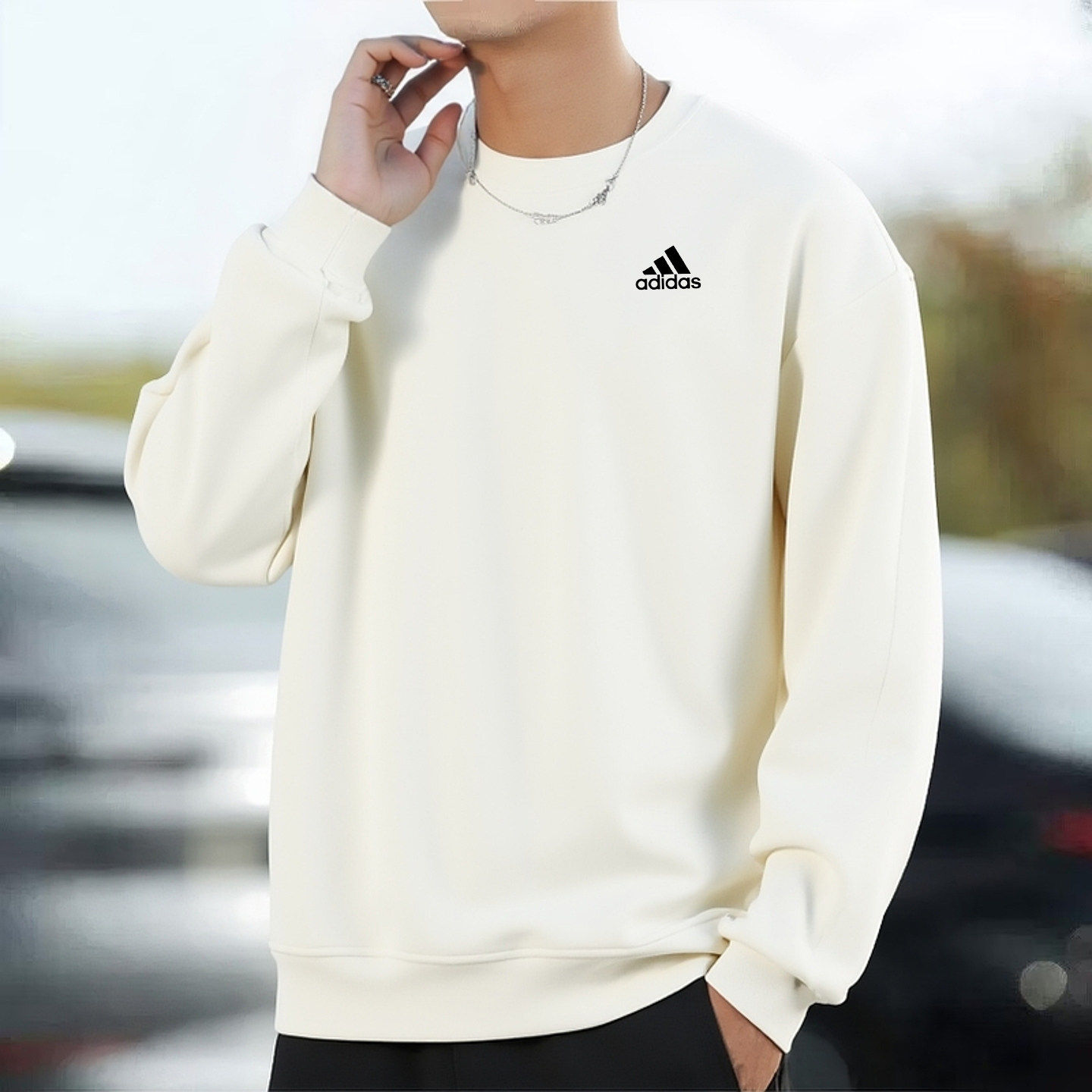 阿迪达斯纯色卫衣男装秋季新款运动服跑步训练长袖卫衣宽松套头衫