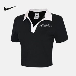 NIKE耐克女子短袖翻领POLO衫夏季运动休闲短款运动T恤 IR7565-010