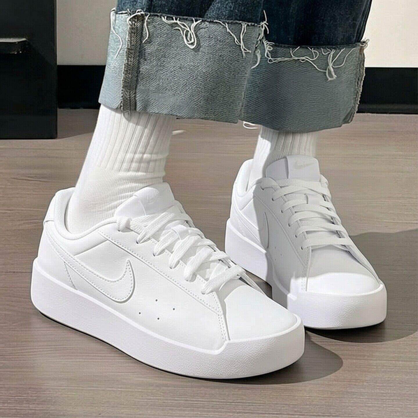 Nike耐克鞋子纯白色运动鞋皮面低帮板鞋正品女子休闲鞋透气旅行鞋
