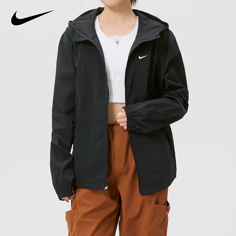 Nike耐克2026年新款黑色连帽运动外套女轻薄防晒户外夹克潮流时尚