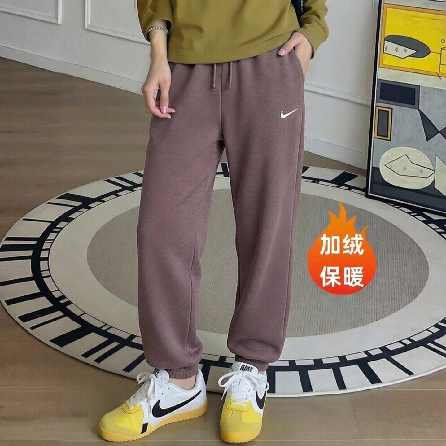 Nike耐克裤子oversize宽松束脚卫裤女子加绒运动裤冬季新款休闲裤
