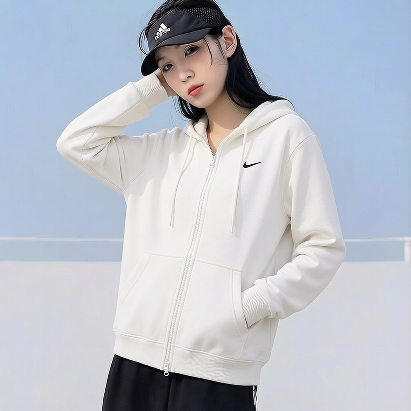 Nike耐克潮流时尚外套针织棉质夹克新款女子运动服浅色连帽衫卫衣