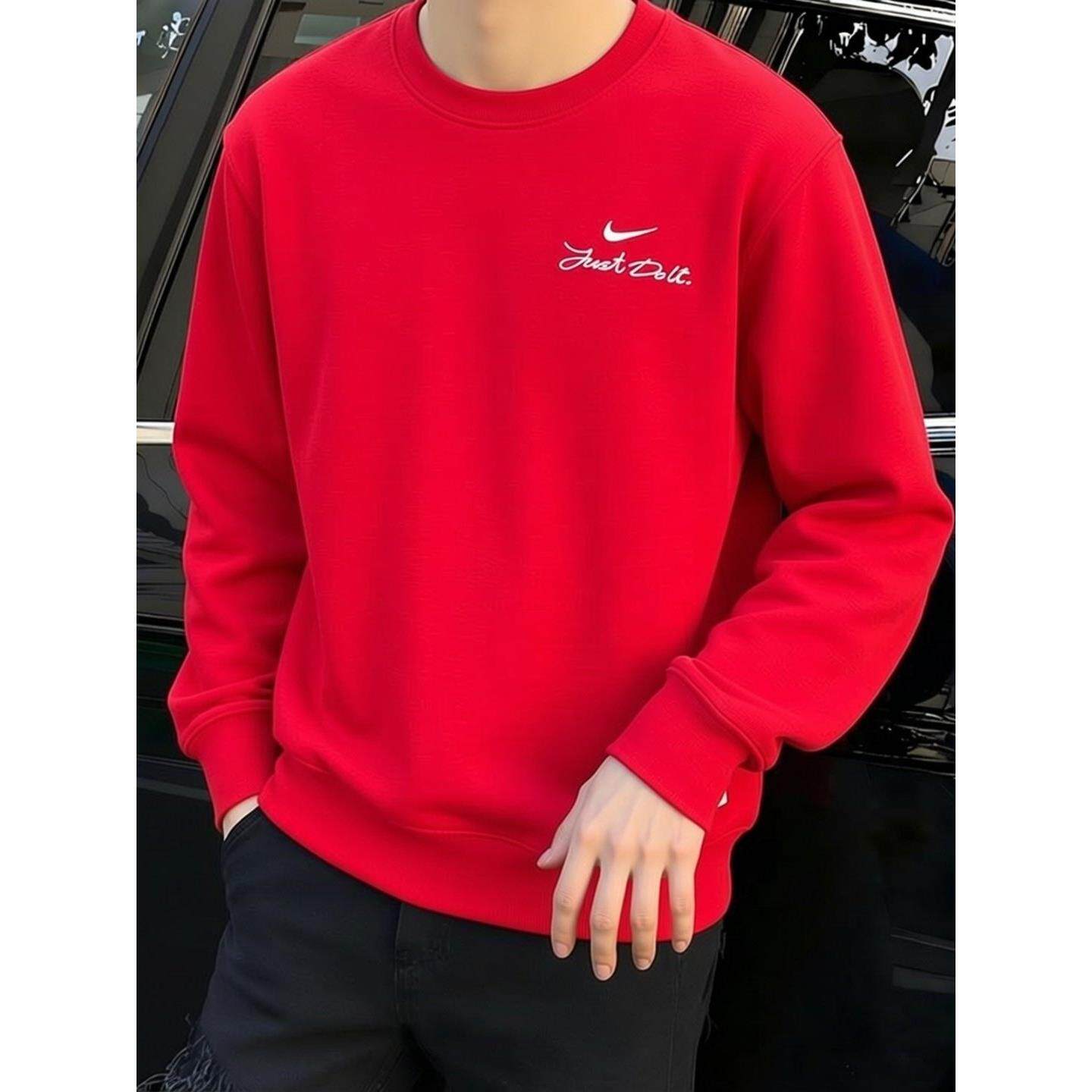 Nike耐克春季正品圆领卫衣马年正品红色外套男子运动装上衣套头衫