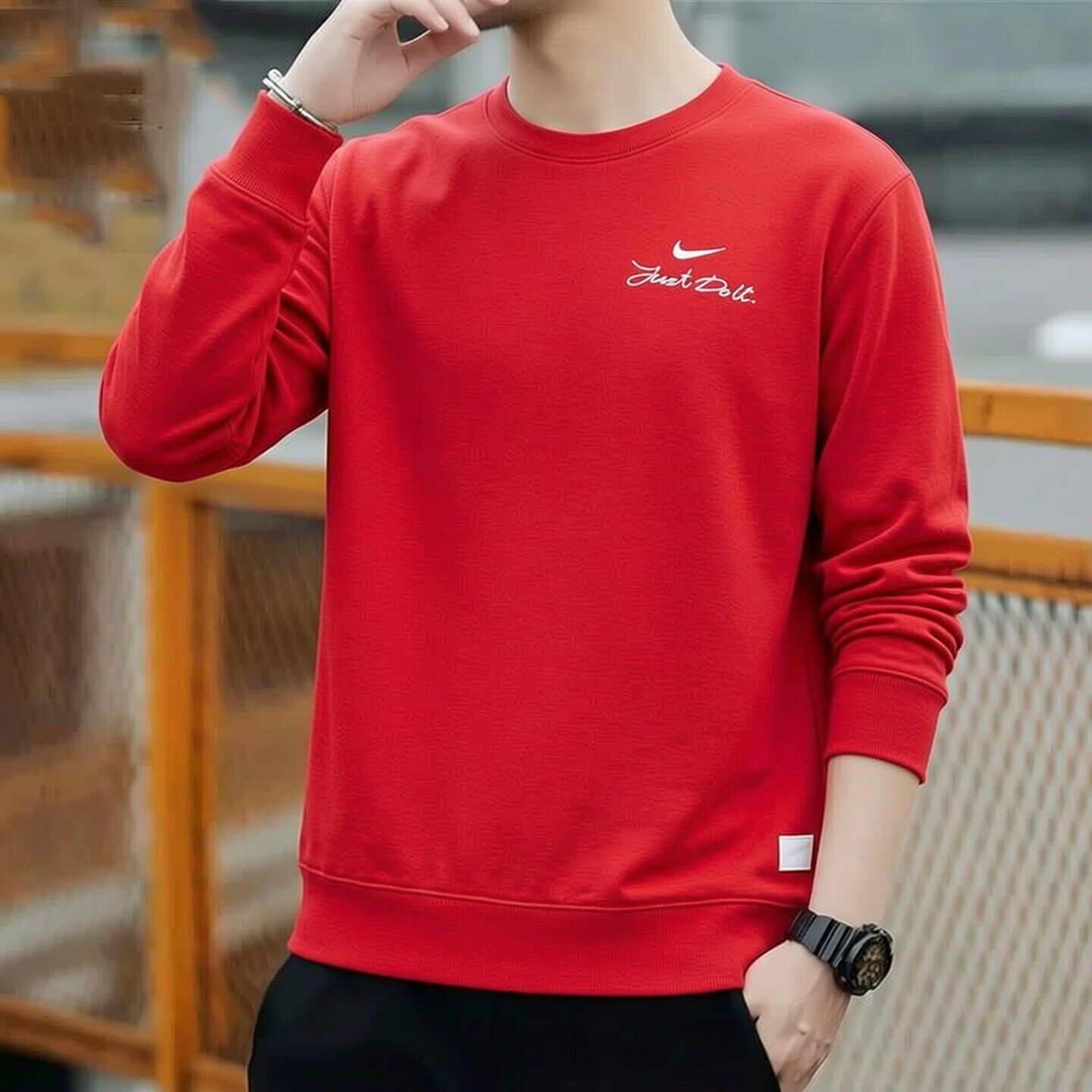 Nike耐克针织保暖卫衣本命年红色上衣新款男子棉质外套休闲运动服