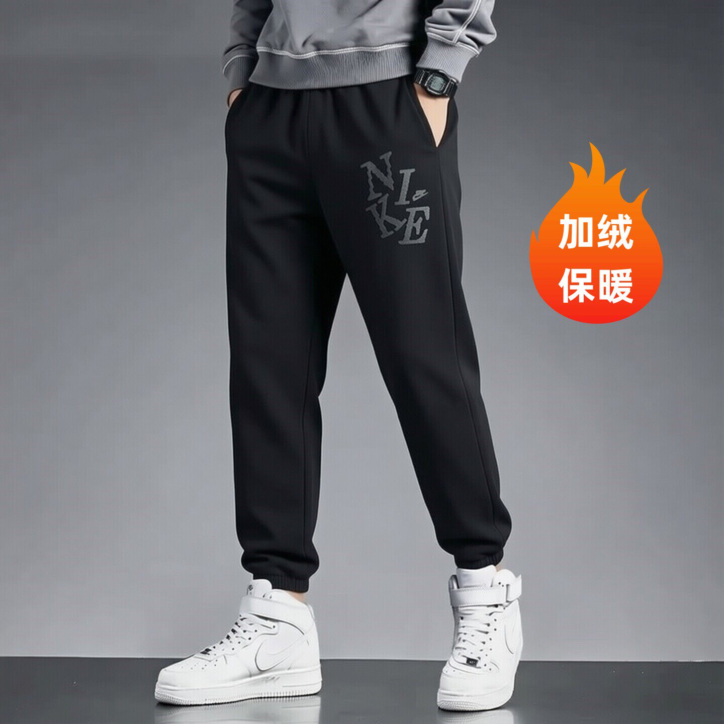 Nike耐克男士加绒长裤新款针织束脚裤潮流印花运动裤保暖休闲卫裤