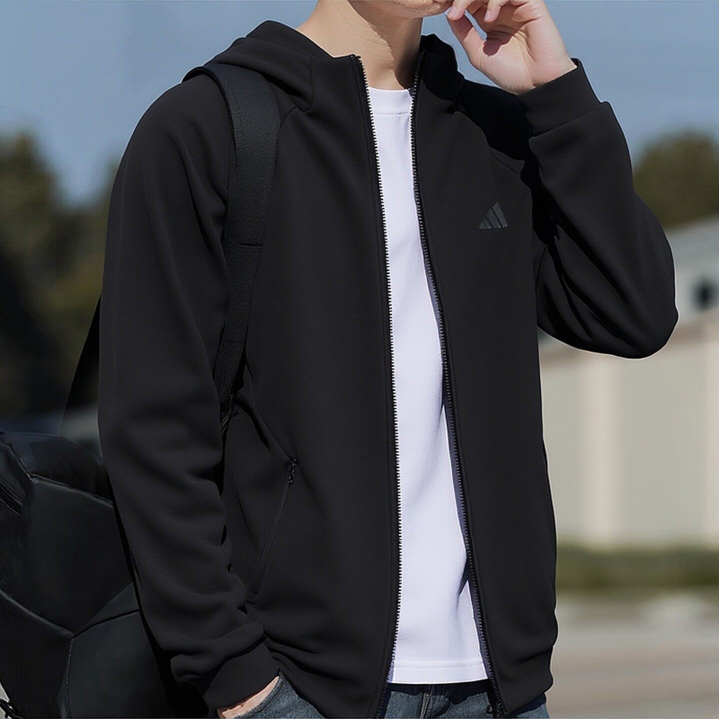 阿迪达斯外套男新款运动休闲服连帽开衫外套透气针织上衣夹克