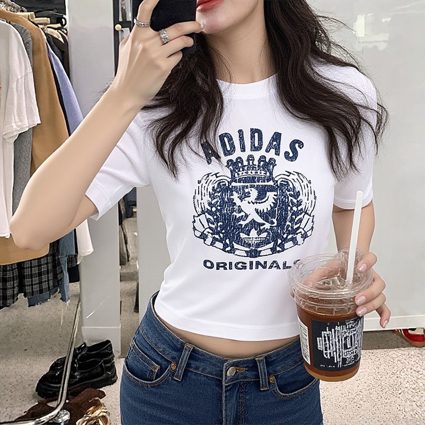 Adidas三叶草白色短袖女T恤夏季正品复古美式透气辣妹短款上衣