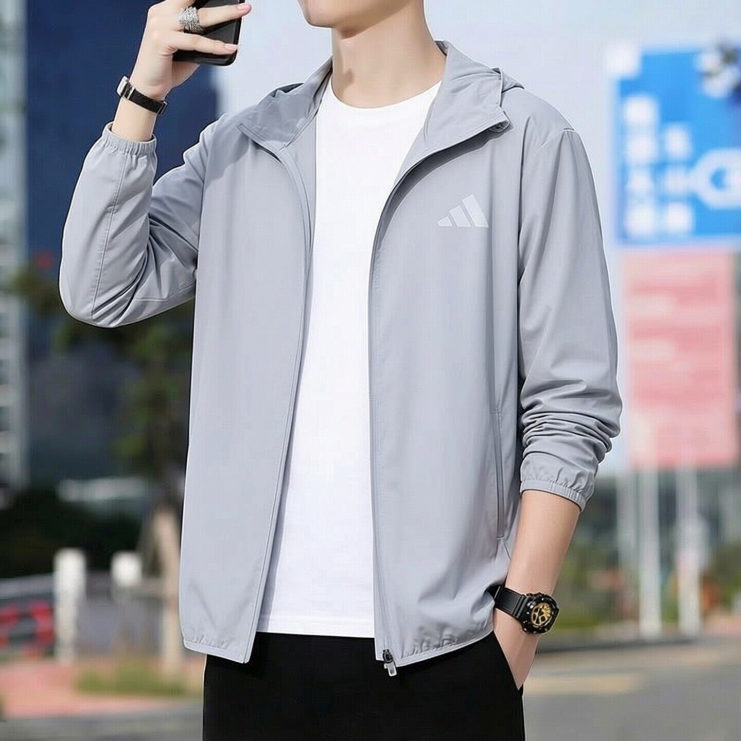 阿迪达斯男外套新款户外皮肤衣防风衣透气穿搭运动风衣薄款夹克