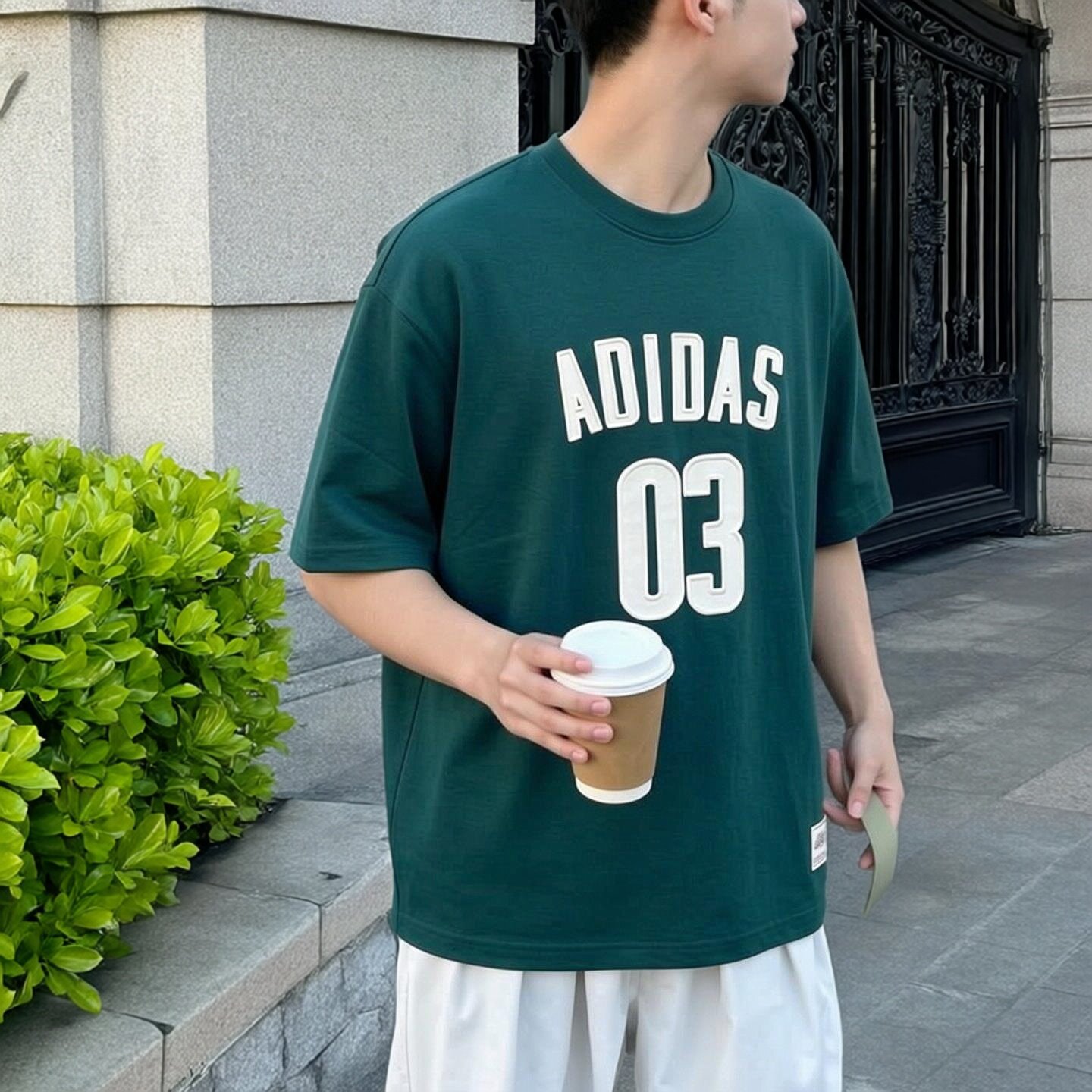 adidas阿迪达斯正品短袖男t恤夏正品宽松美式篮球绿色复古运动服