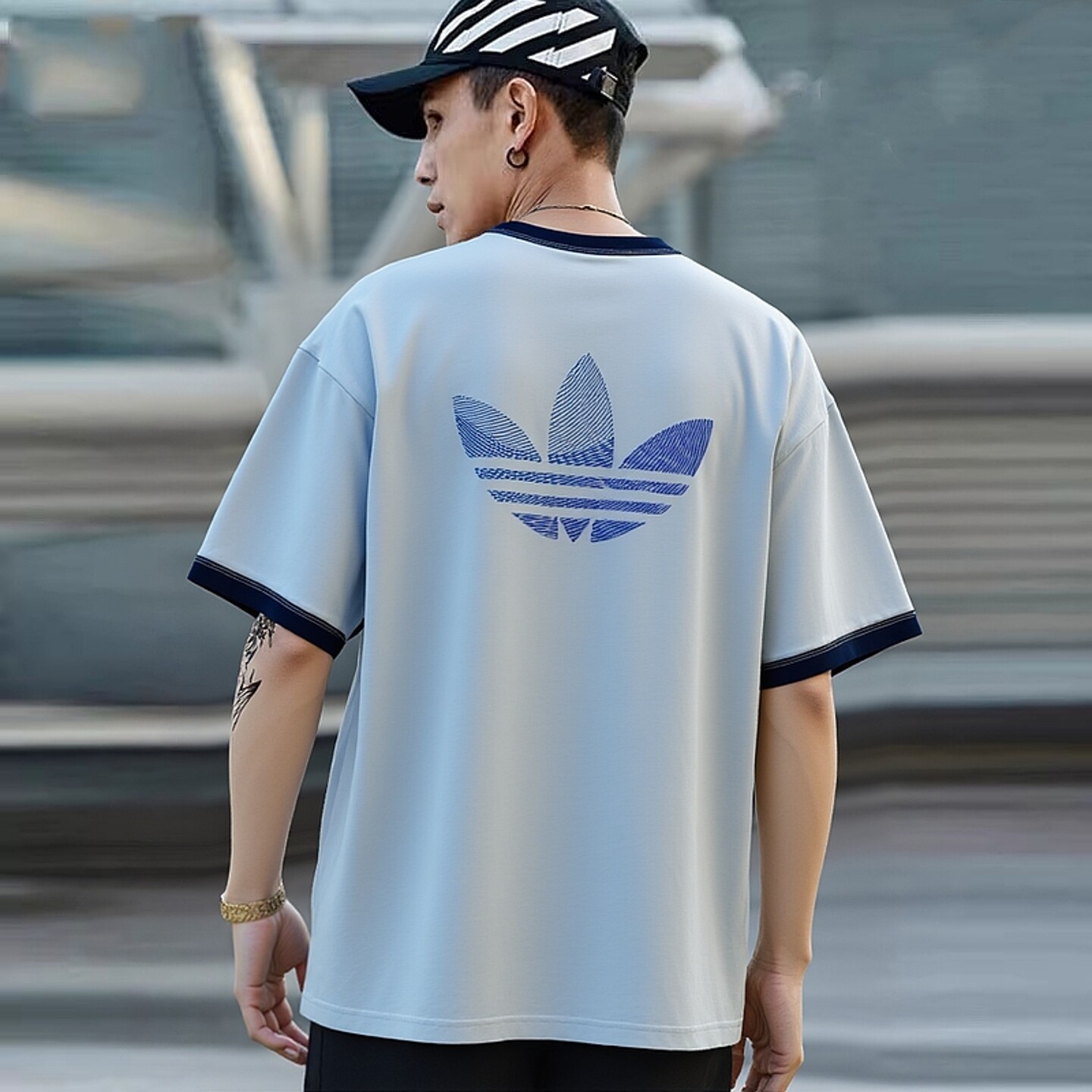 三叶草蓝色短袖男t恤夏正品adidas棉宽松大logo美式复古篮球半袖