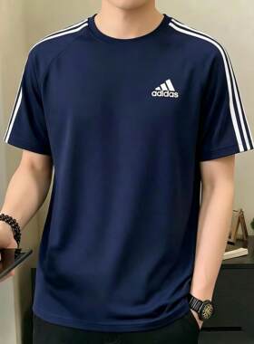 阿迪达斯短袖男t恤夏季纯色简约宽松运动T恤男纯棉100%休闲体桖