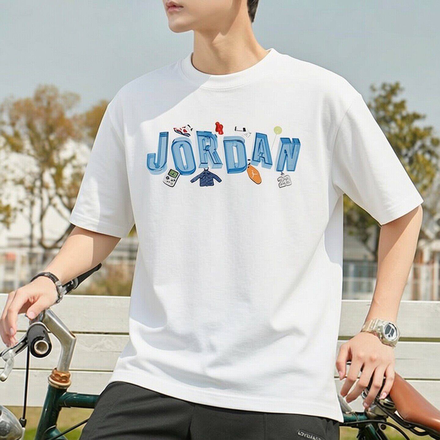 Jordan乔丹篮球短袖男士潮流T恤夏季新款AJ运动装纯棉上衣五分袖