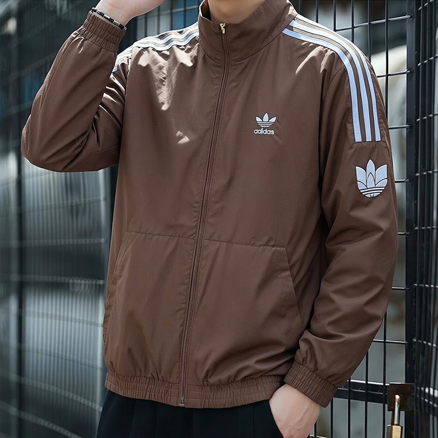 Adidas三叶草防风衣男外套夏季正品梭织美式篮球夹克立领棒球服