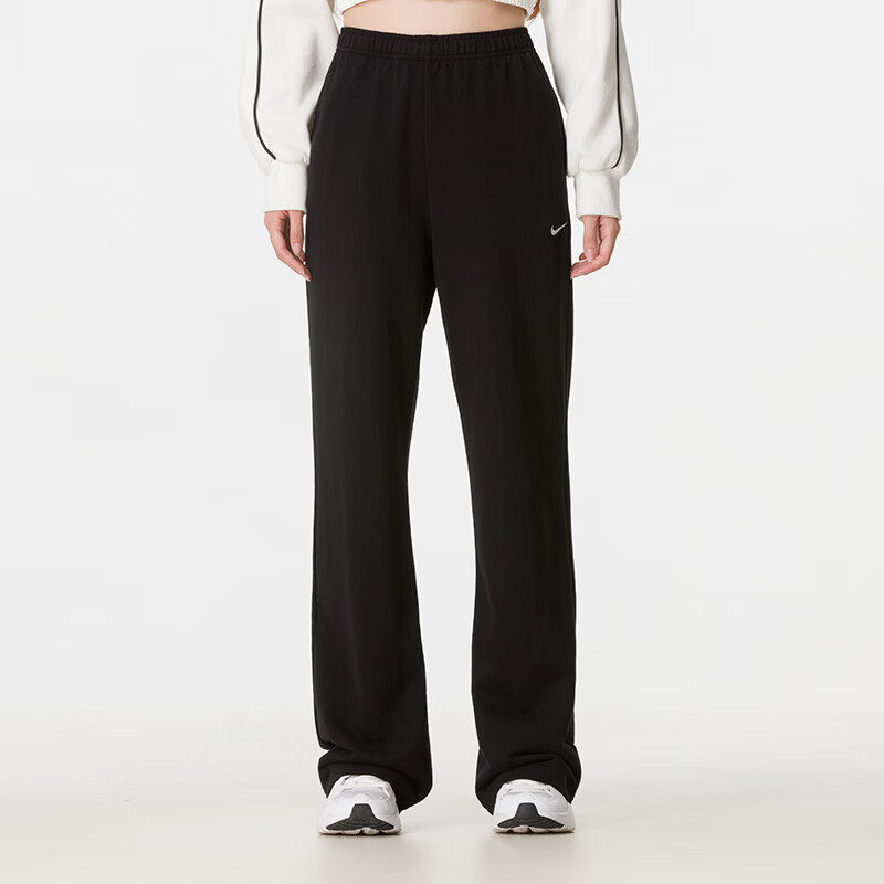 Nike耐克2026年新款简约运动风直筒长裤女黑色松紧腰休闲裤潮流