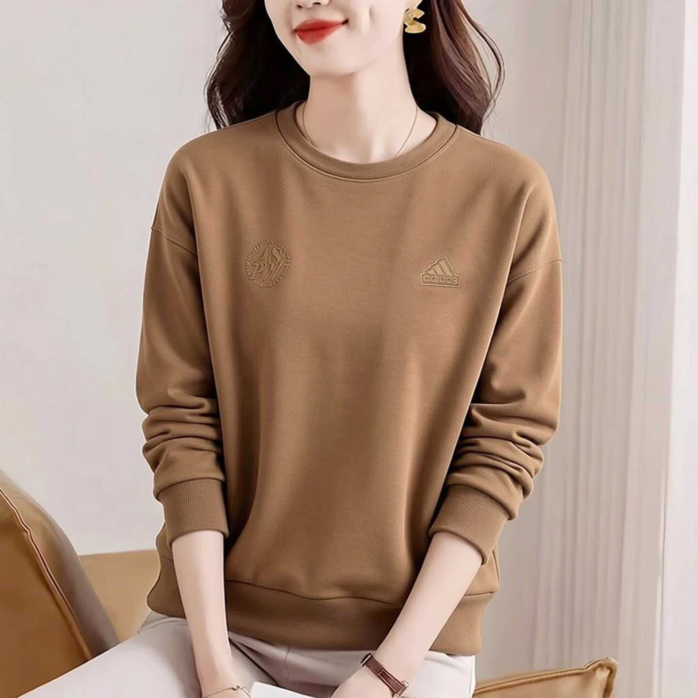 阿迪达斯卫衣女秋季复古美式纯色宽松运动跑步休闲上衣打底套头衫