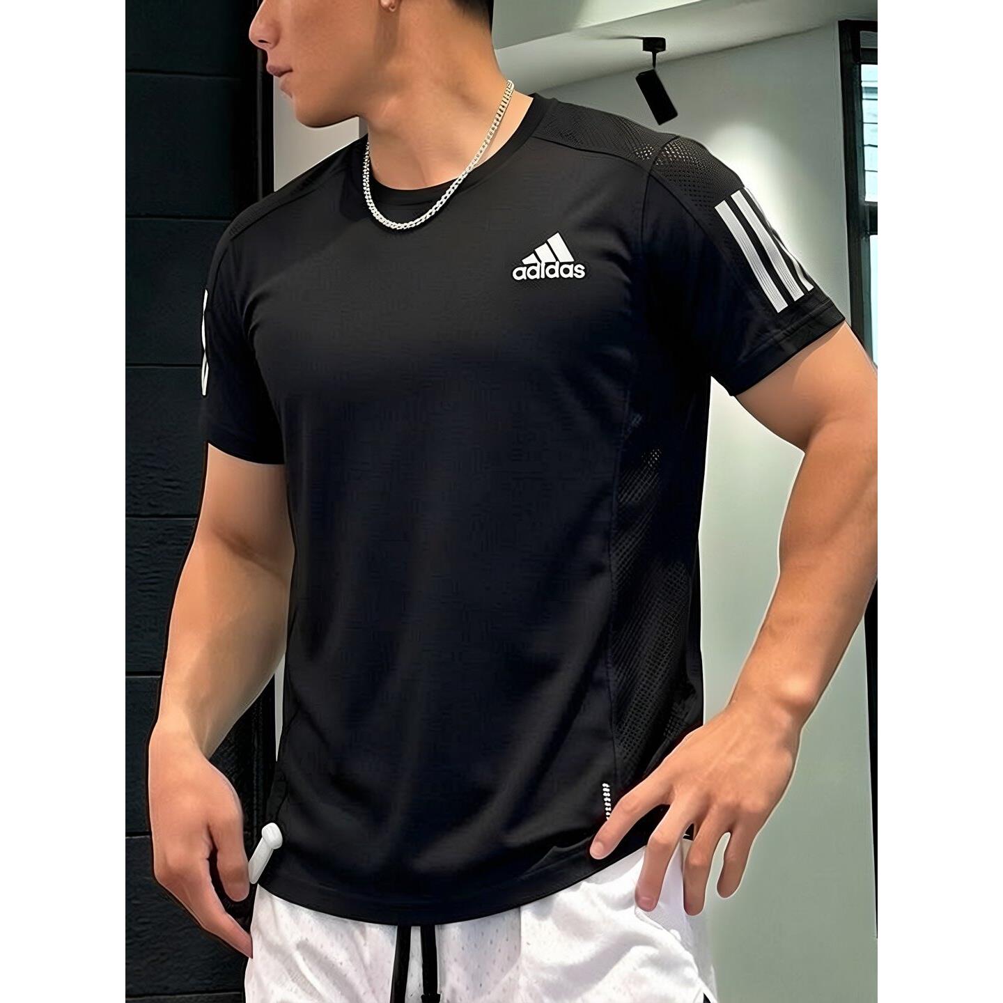 adidas运动短袖男夏速干健身衣男士透气薄款跑步休闲圆领冰丝T恤