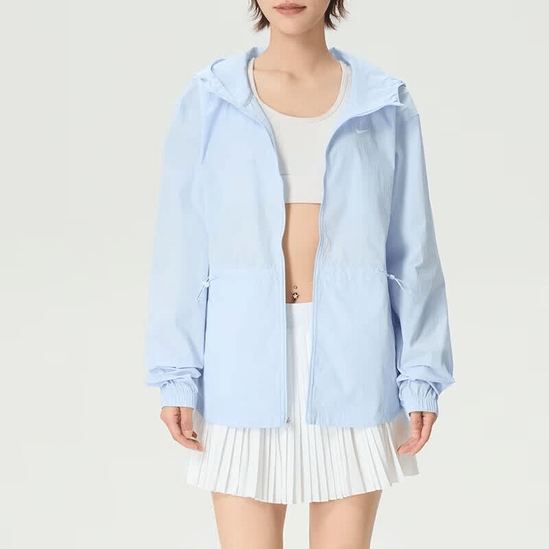 Nike耐克2026年新款女士连帽运动外套浅蓝色拉链收腰休闲夹克潮流