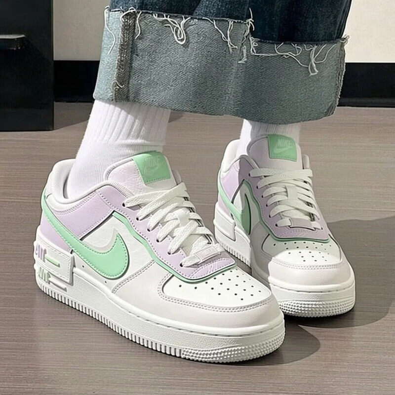 Nike耐克AF1空军一号女鞋运动休闲鞋白绿紫撞色情侣潮鞋潮流时尚