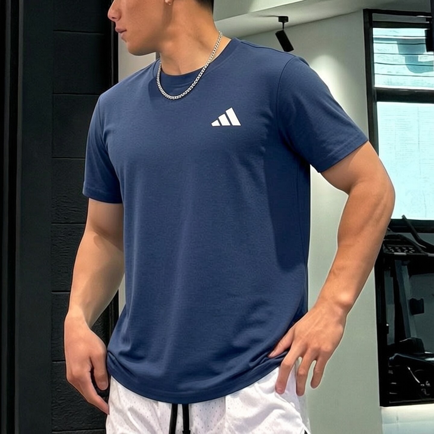Adidas短袖男夏季正品透气半袖蓝色速干弹力休闲大尺码健身T恤男