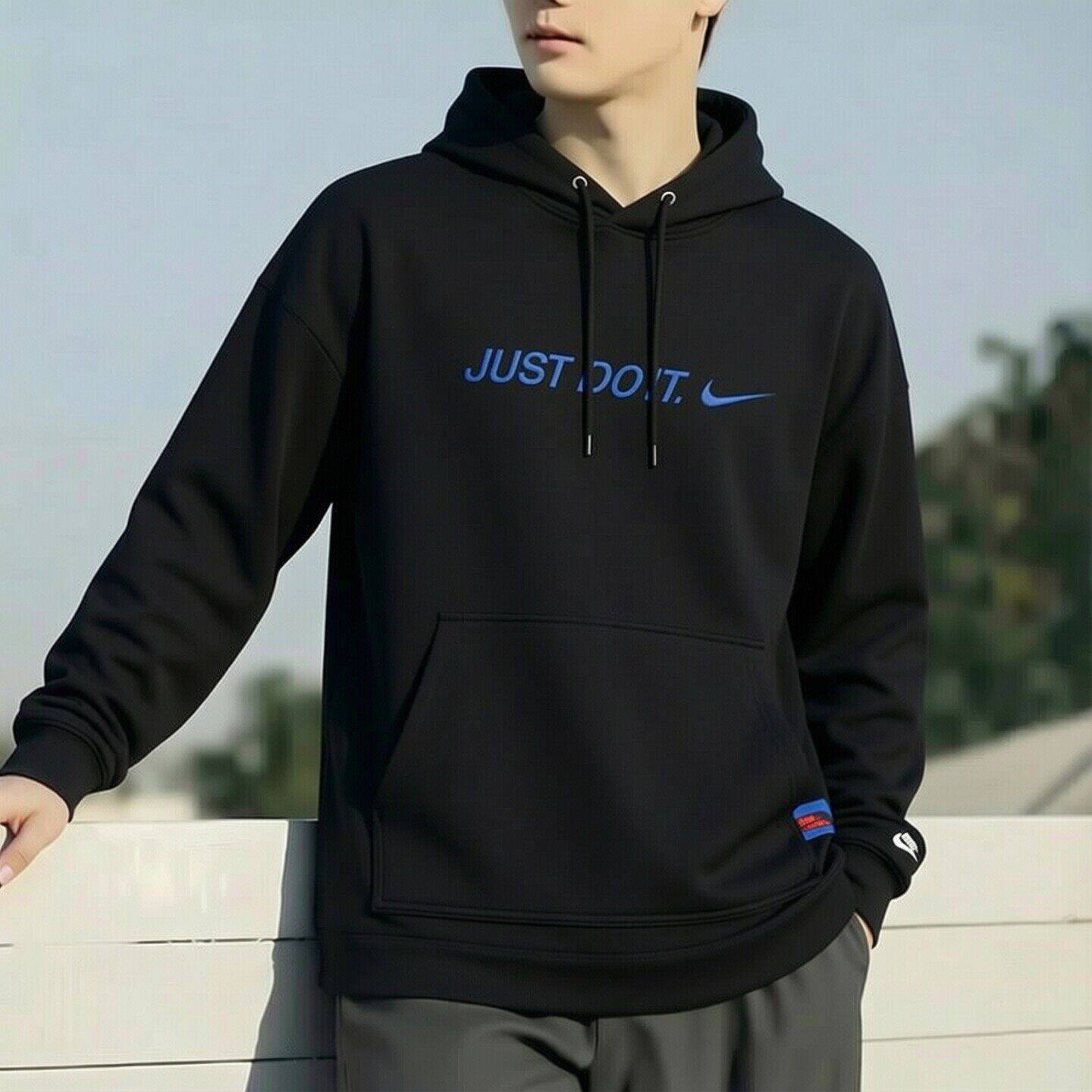 Nike耐克黑色连帽卫衣2026年新款男子上衣宽松毛圈外套运动套头衫