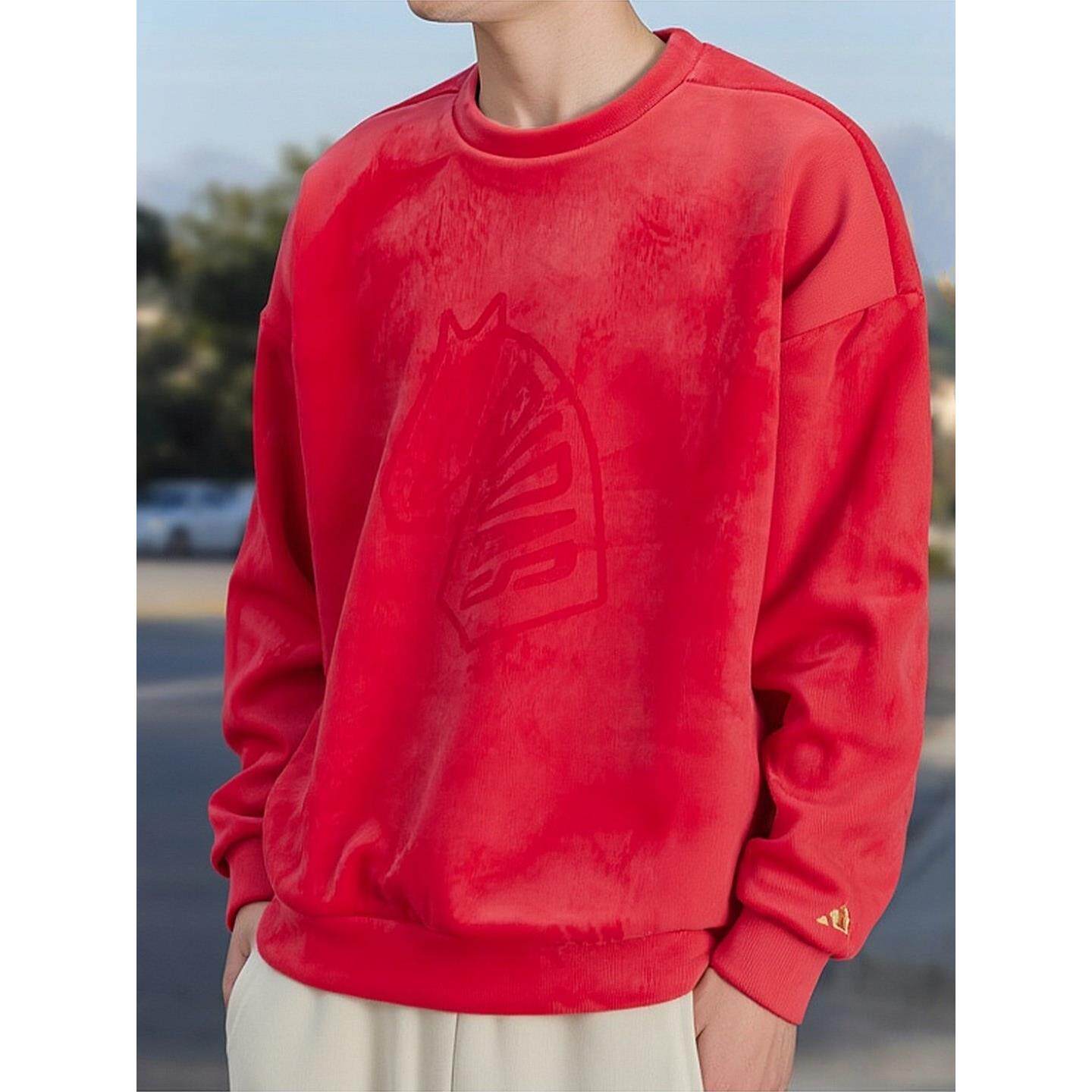 阿迪达斯天鹅绒卫衣男冬季新款运动服加绒休闲运动宽松圆领卫衣