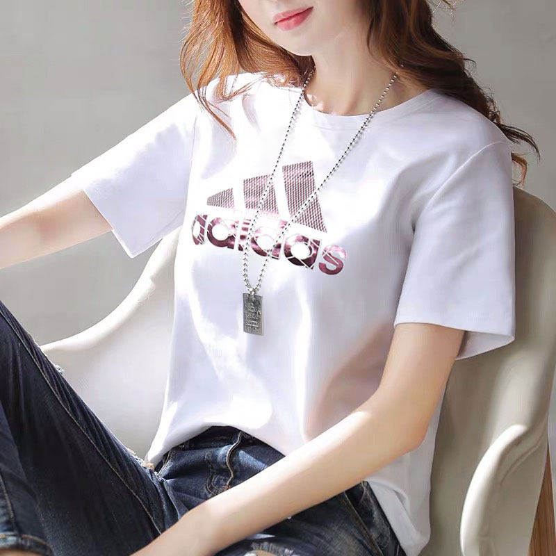 Adidas阿迪达斯短袖女新款体恤运动透气半袖白色纯棉T恤