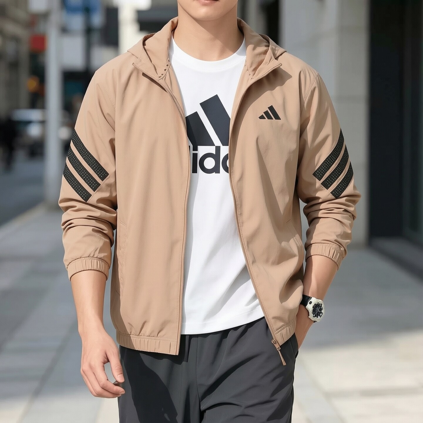 adidas阿迪达斯外套男梭织连帽秋季正品透气棒球宽松休闲防风夹克