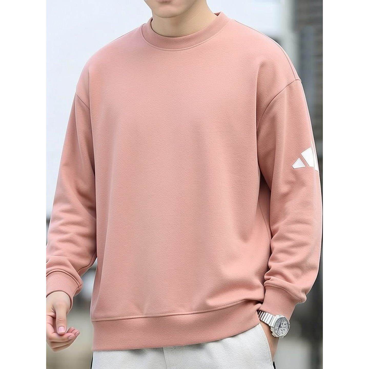 阿迪达斯粉色卫衣男士正品运动服宽松套头衫针织圆领宽松休闲上衣