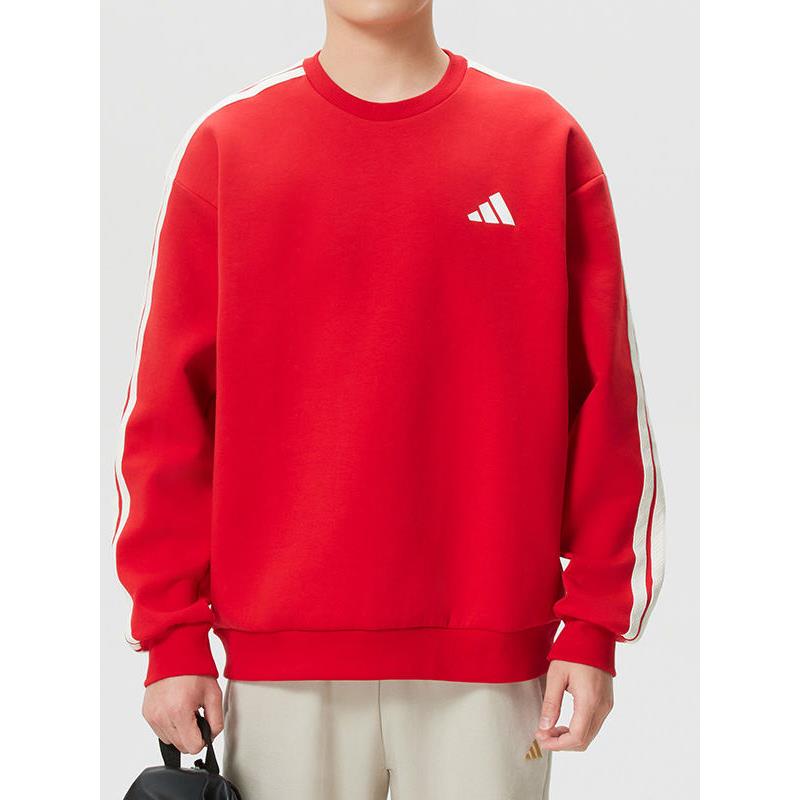 阿迪达斯红色圆领卫衣男正品运动服时尚宽松套头衫针织休闲服上衣