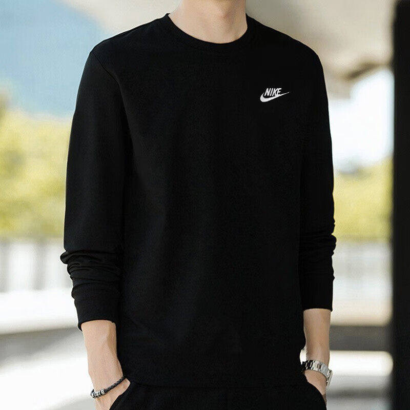 Nike耐克长袖T恤男黑色圆领正品百搭休闲打底衫运动穿搭潮流时尚