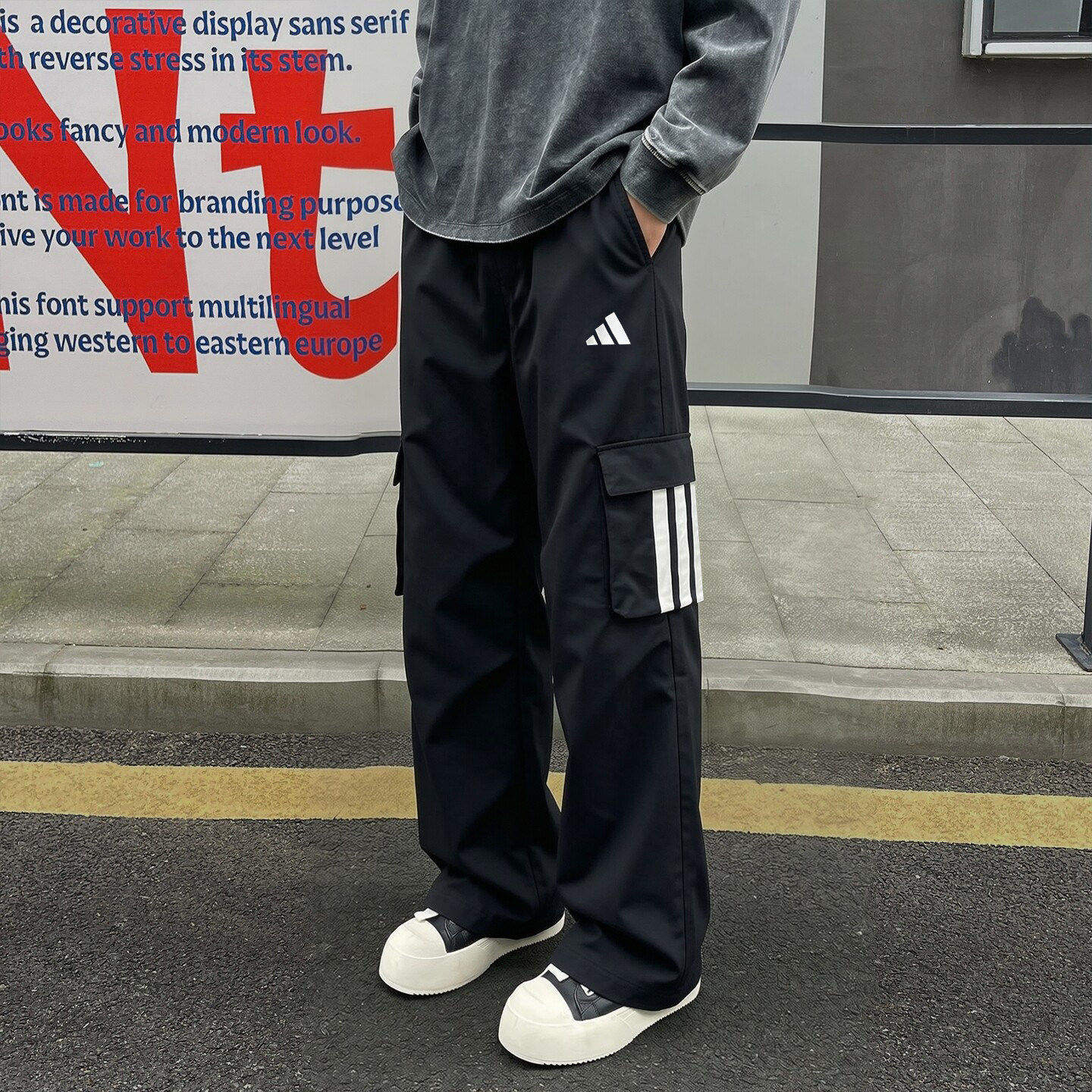 阿迪达斯工装裤男直筒裤秋季新款美式男裤子防风复古宽松休闲长裤