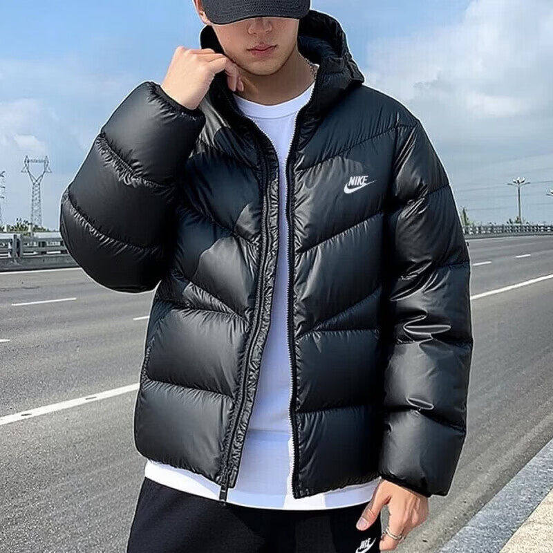 Nike耐克短款羽绒服男黑色连帽保暖面包服外套轻量