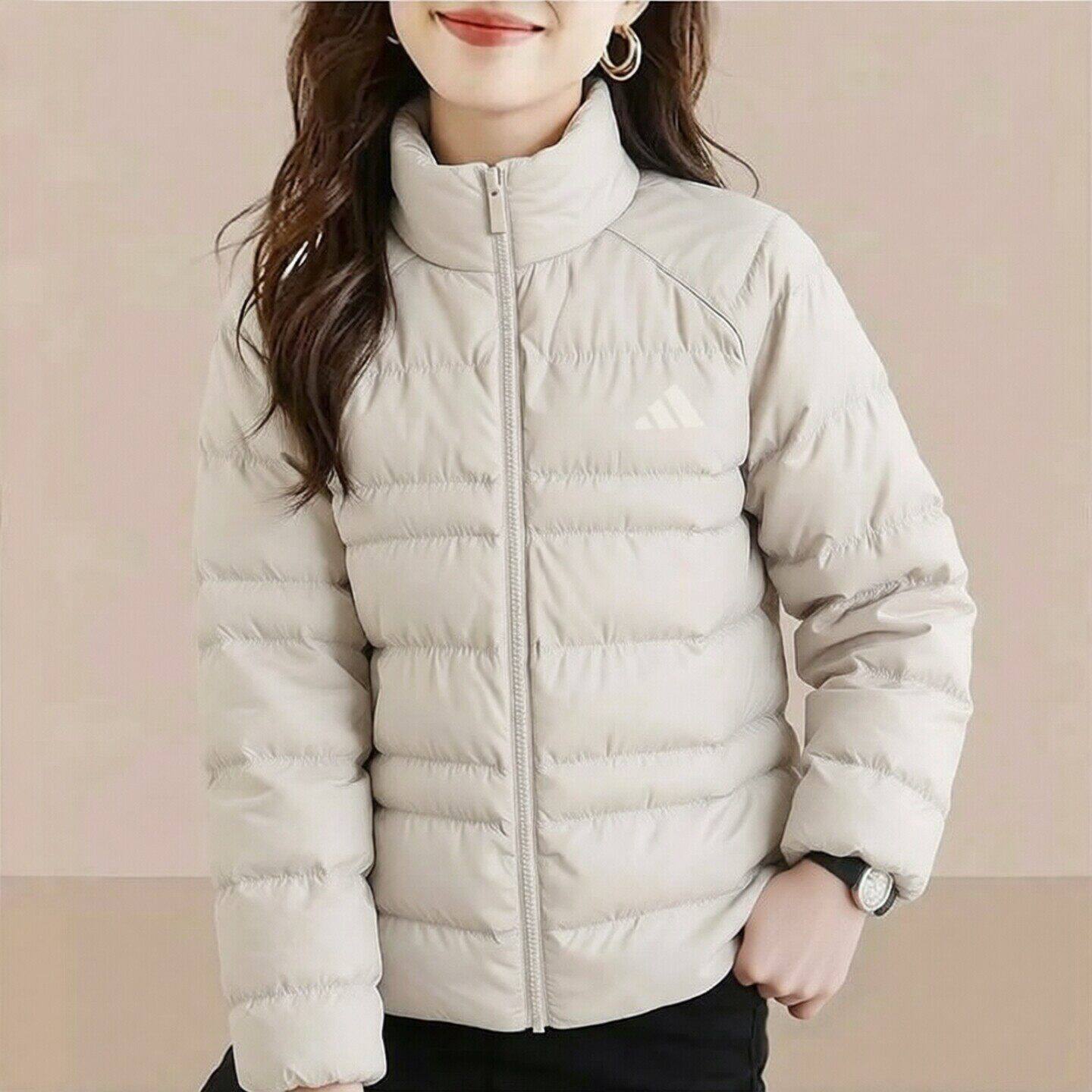 阿迪达斯时尚卡其色棉服女新款显瘦休闲立领棉衣保暖防风外套夹克