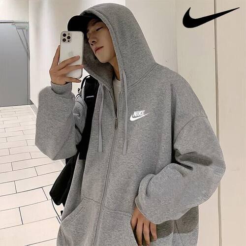灰色外套Nike耐克针织棉休闲上衣男子夹克套头衫正品运动装BV2649