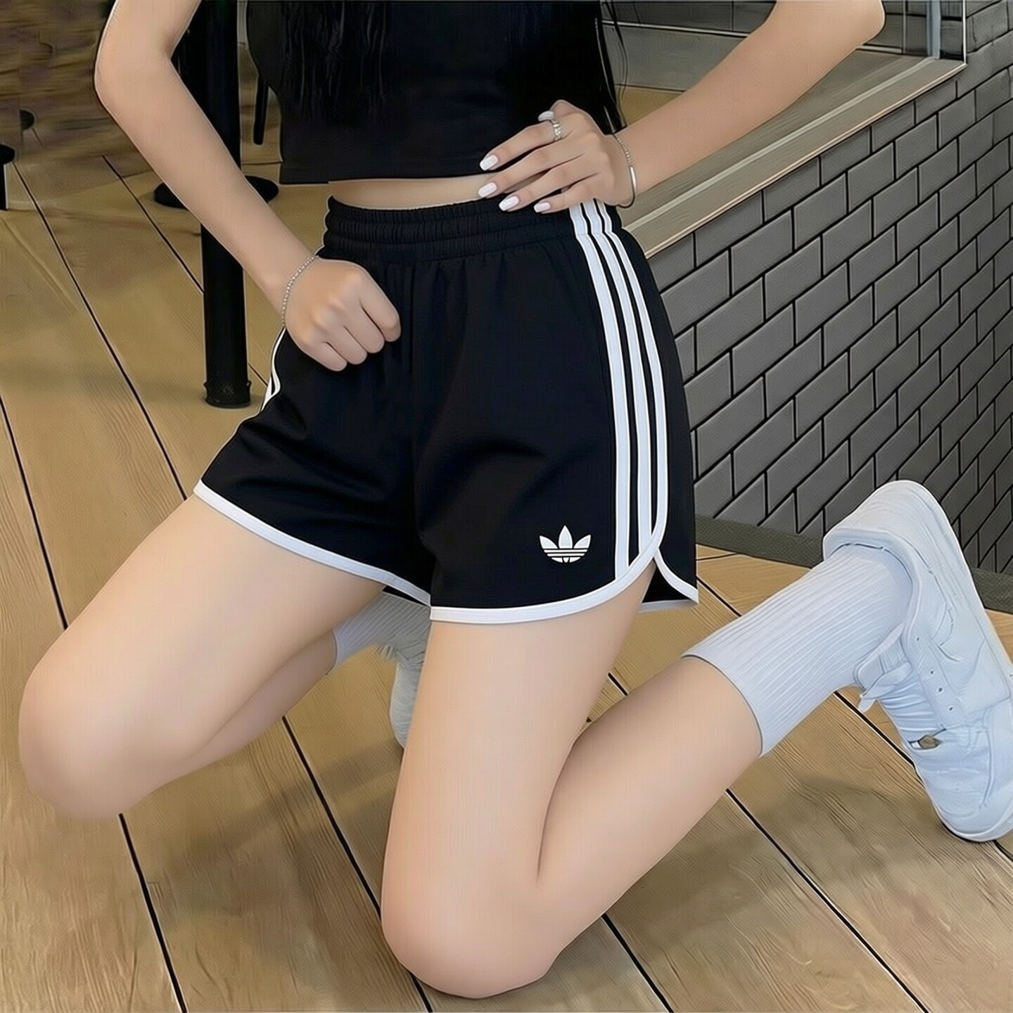 Adidas三叶草短裤女夏季运动裤跑步健身训练裤透气三条纹裤子女