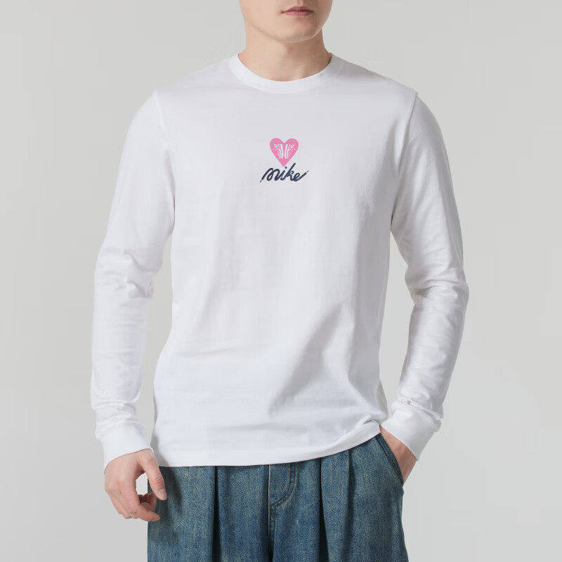 Nike耐克卫衣男长袖套头衫春季正品白色T恤圆领宽松打底衫HV9808