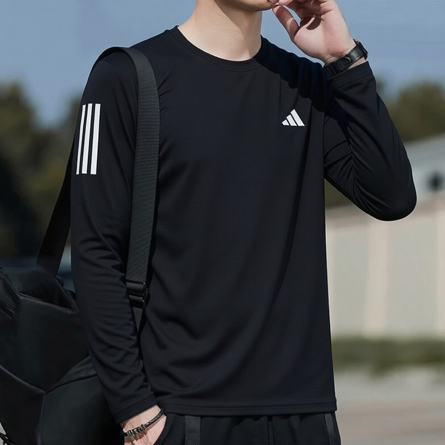 阿迪达斯长袖T恤男装正品健身训练运动服速干透气休闲圆领套头衫