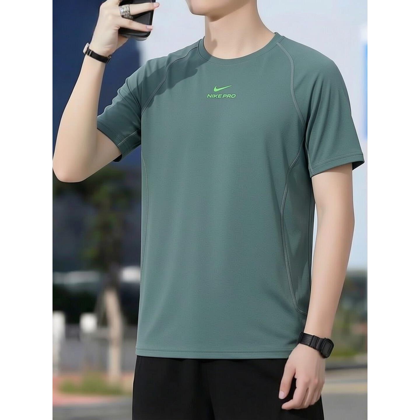 NIKE耐克夏季正品冰丝速干短袖男子紧身T恤运动上衣健身透气半袖