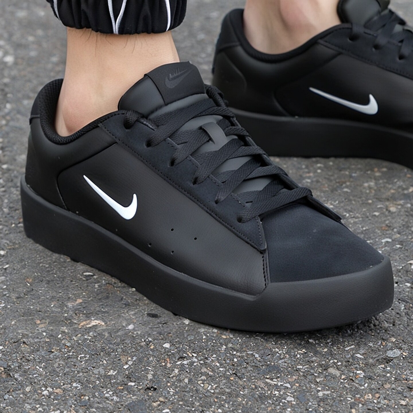 Nike耐克男子平底运动鞋新款低帮小黑鞋皮面防滑耐磨运动休闲板鞋