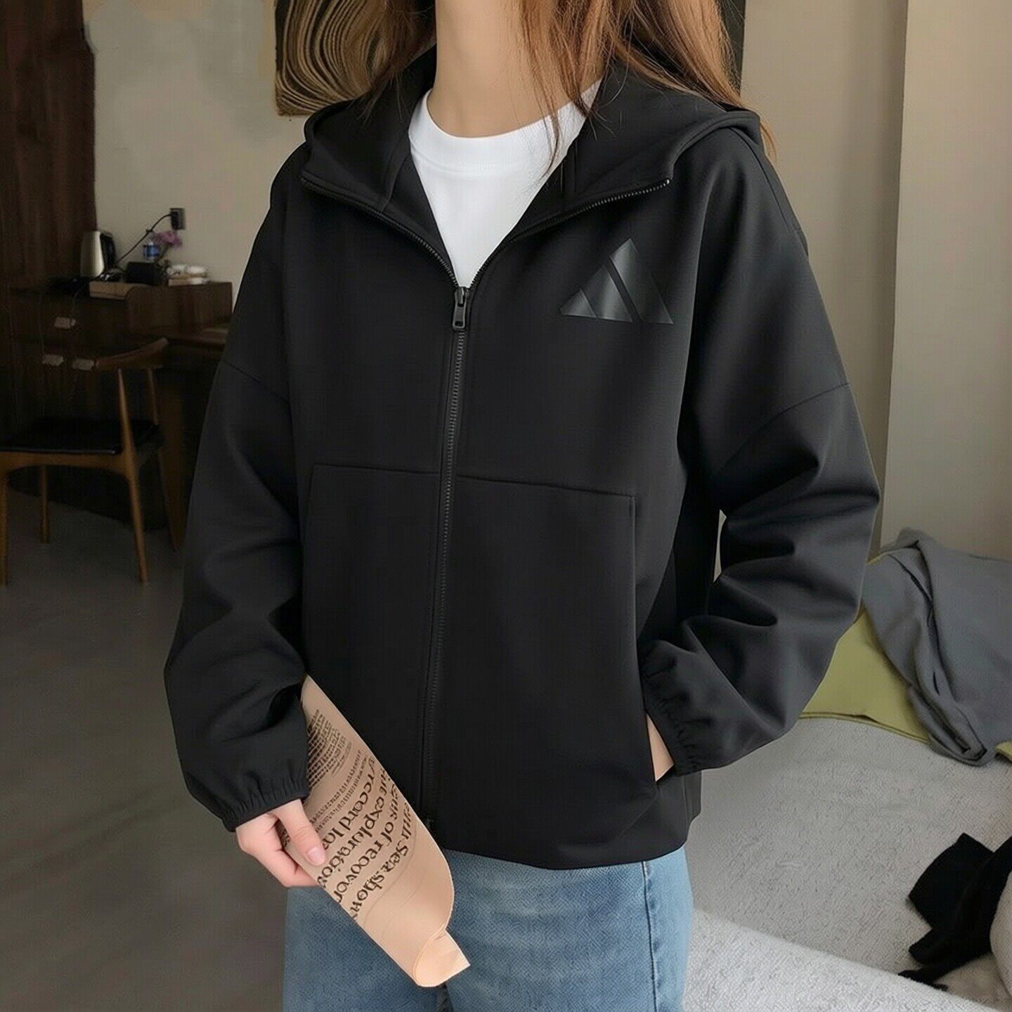 阿迪达斯拉链开衫连帽卫衣外套女新款宽松慵懒风运动休闲上衣夹克