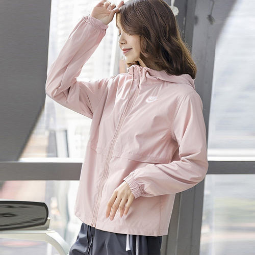 正品夏季新款粉色外套Nike耐克正品连帽夹克女透气运动上衣DM6180