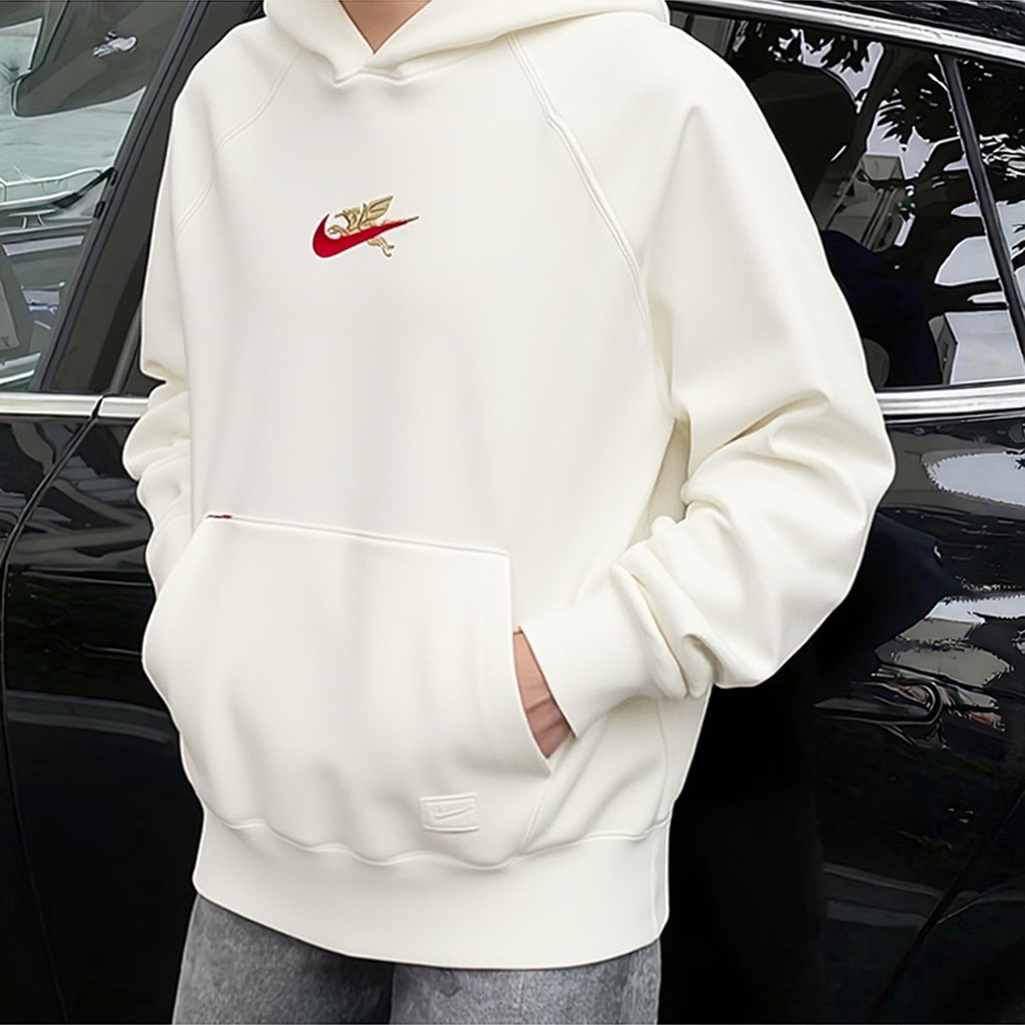 Nike耐克春季正品卫衣男子加绒外套厚款白色上衣连帽运动服休闲装
