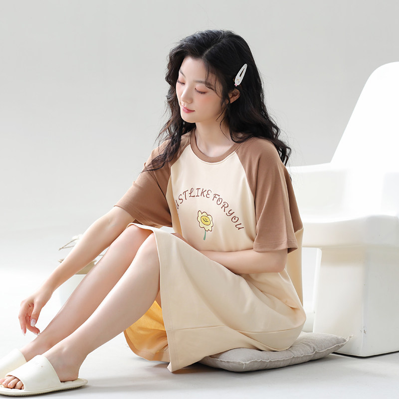 带胸垫睡裙女夏季短袖睡衣甜美可睡衣/家居服套装
