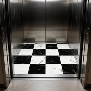 定做电梯地垫保护垫黑白格子仿大理石地板胶轿厢地板贴加厚地板革
