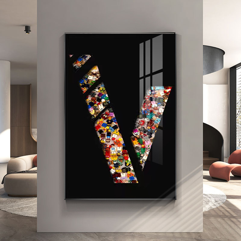 英文字母挂画创意实物积木玄关走廊装饰画现代简约客厅儿童房壁画