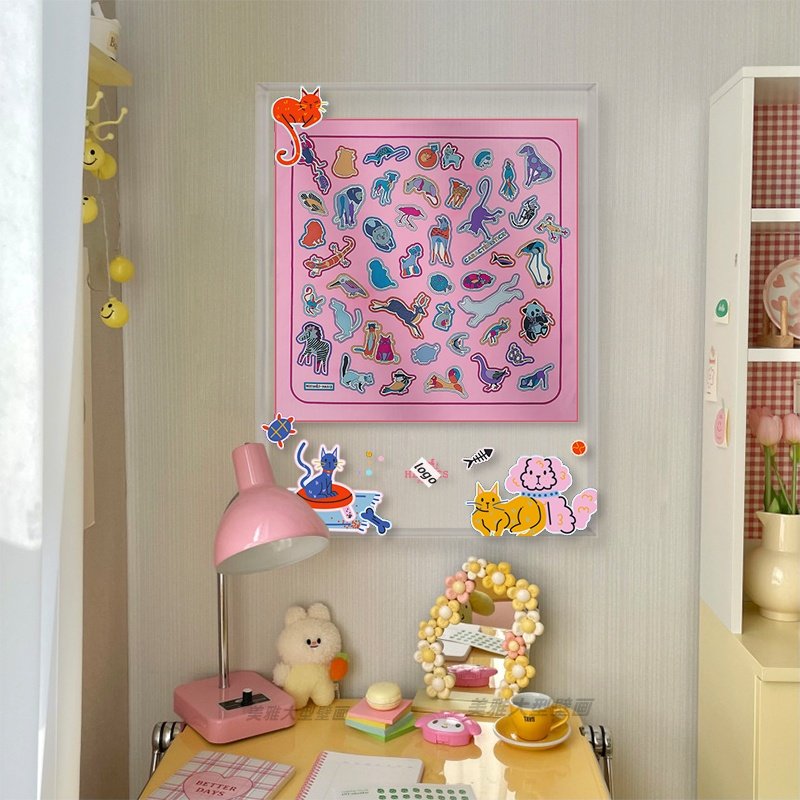 可爱动物丝巾装饰画客厅猫咪狗狗多巴胺挂画儿童房亚克力摆画