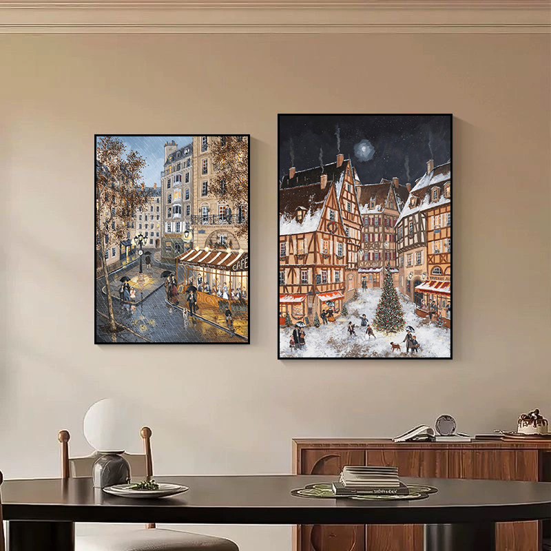 浪漫巴黎小镇装饰画客餐厅法式挂画卧室儿童房温馨街道风景壁画
