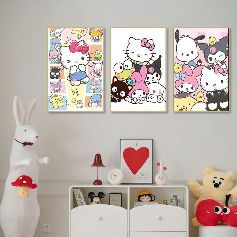 三丽鸥可爱卡通装饰画Kitty少女心挂画儿童房客厅库洛米壁画