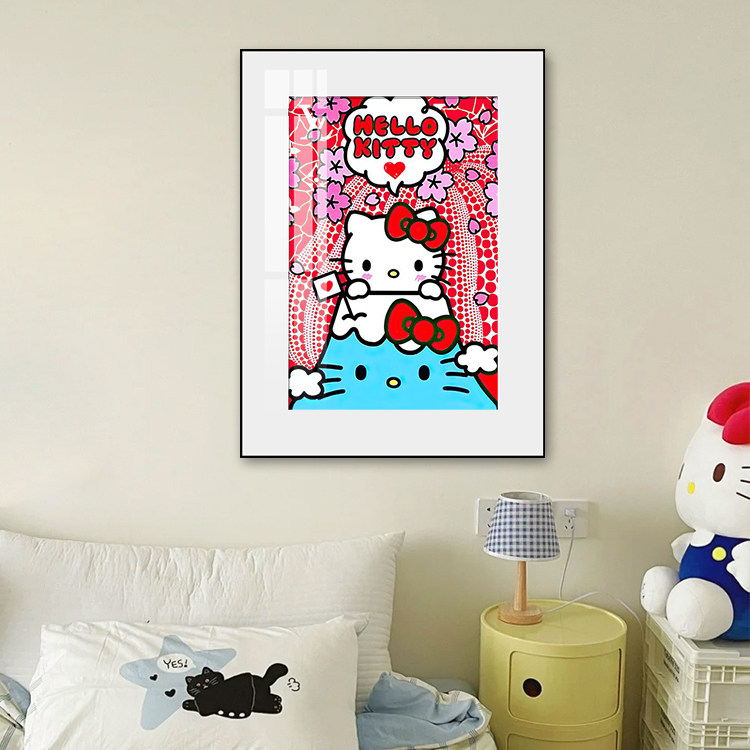 Kitty猫潮流版画少女心卧室床头装饰画客餐厅儿童房可爱壁画
