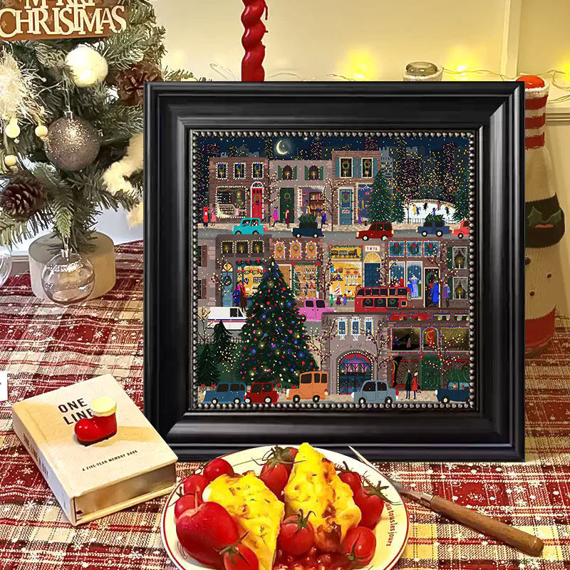 圣诞节装饰画北欧风客厅童话小镇冬灯挂画餐厅咖啡墙店氛围感壁画